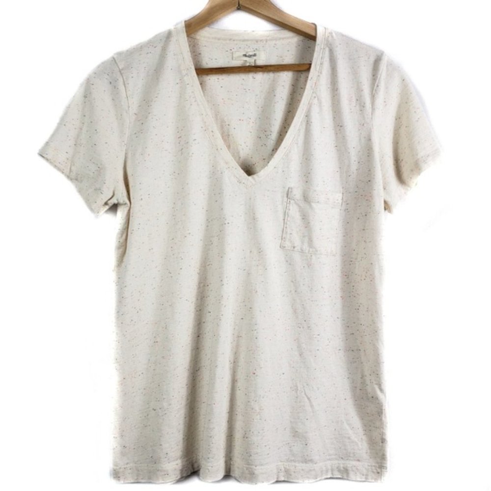 Madewell cream speckled fleck Vneck pocket tee